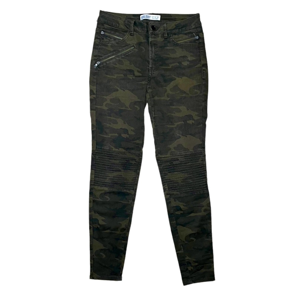 Zara Basic Moto Mid Rise Skinny Army Camo Skinny Jeans Green Women's Size 6